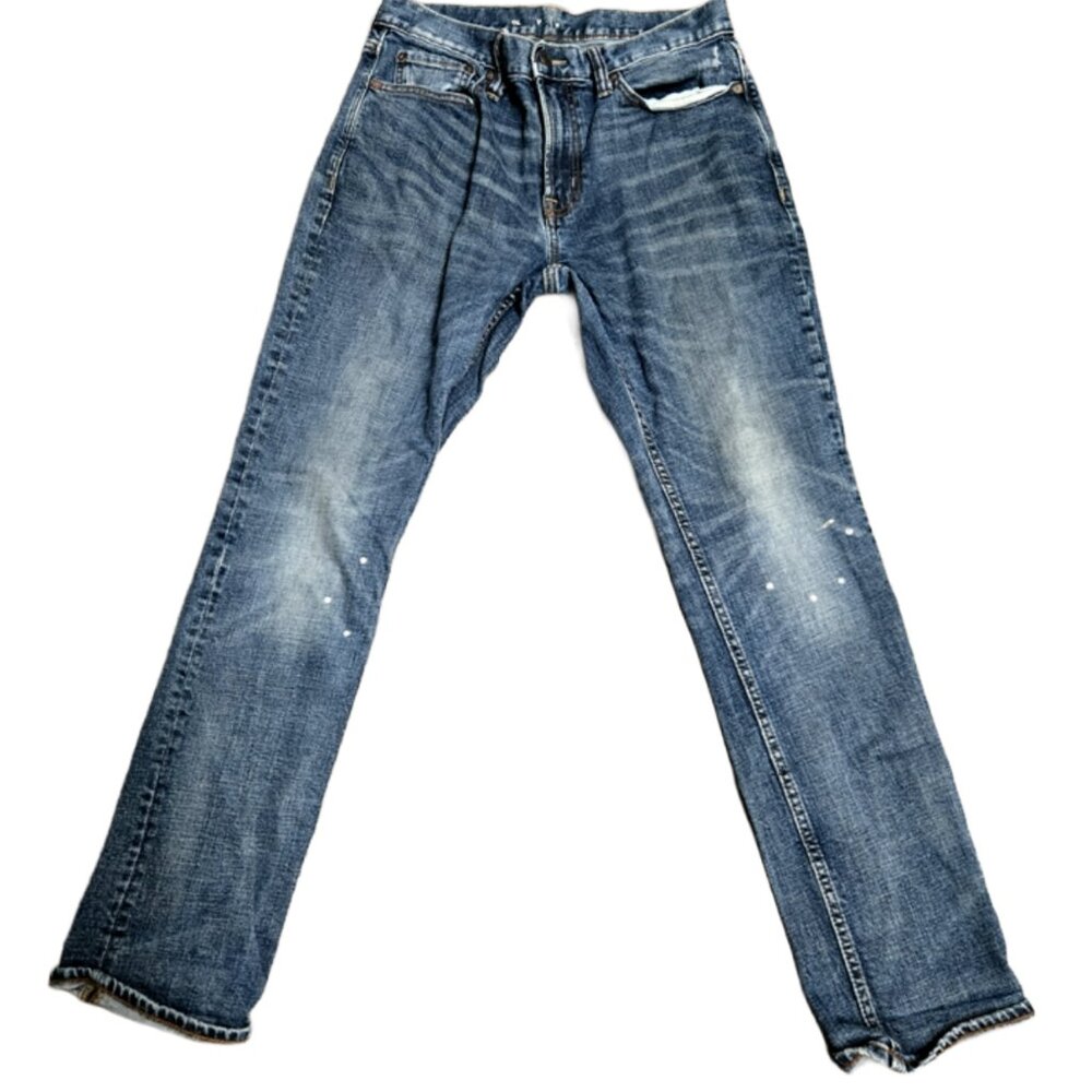 STYLISH 32X34 OLV JAPAN OLV DENIM JEANS HEAVY BLUE COTTON DENIM STRAIGHT LEG